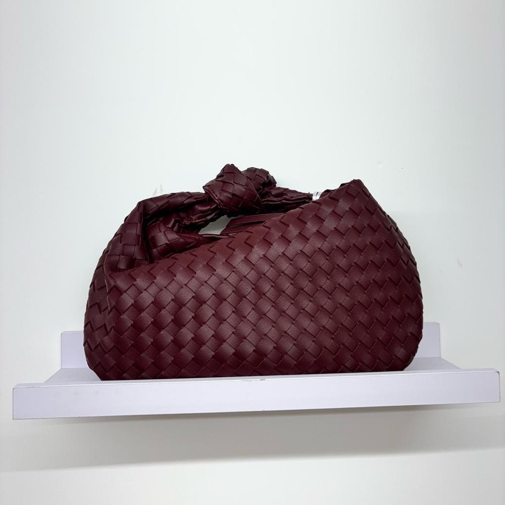 Elegant Burgundy Woven Clutch Handbag